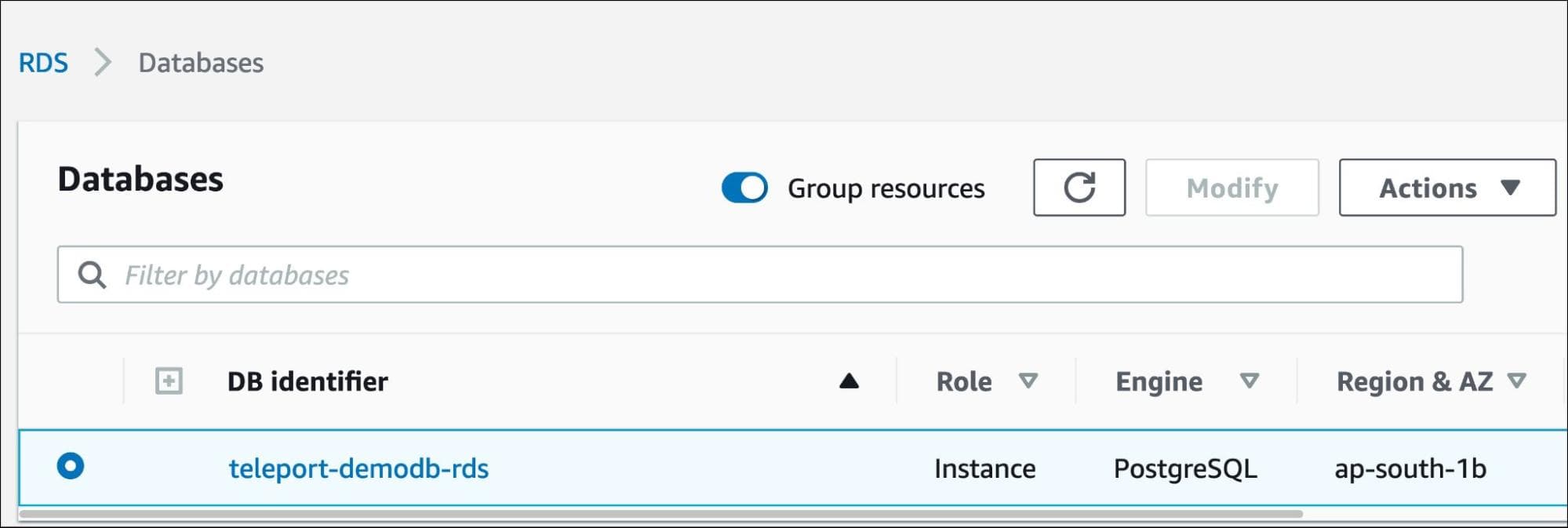 AWS database instances