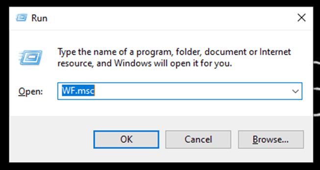 Typing WF.msc in dialogue box