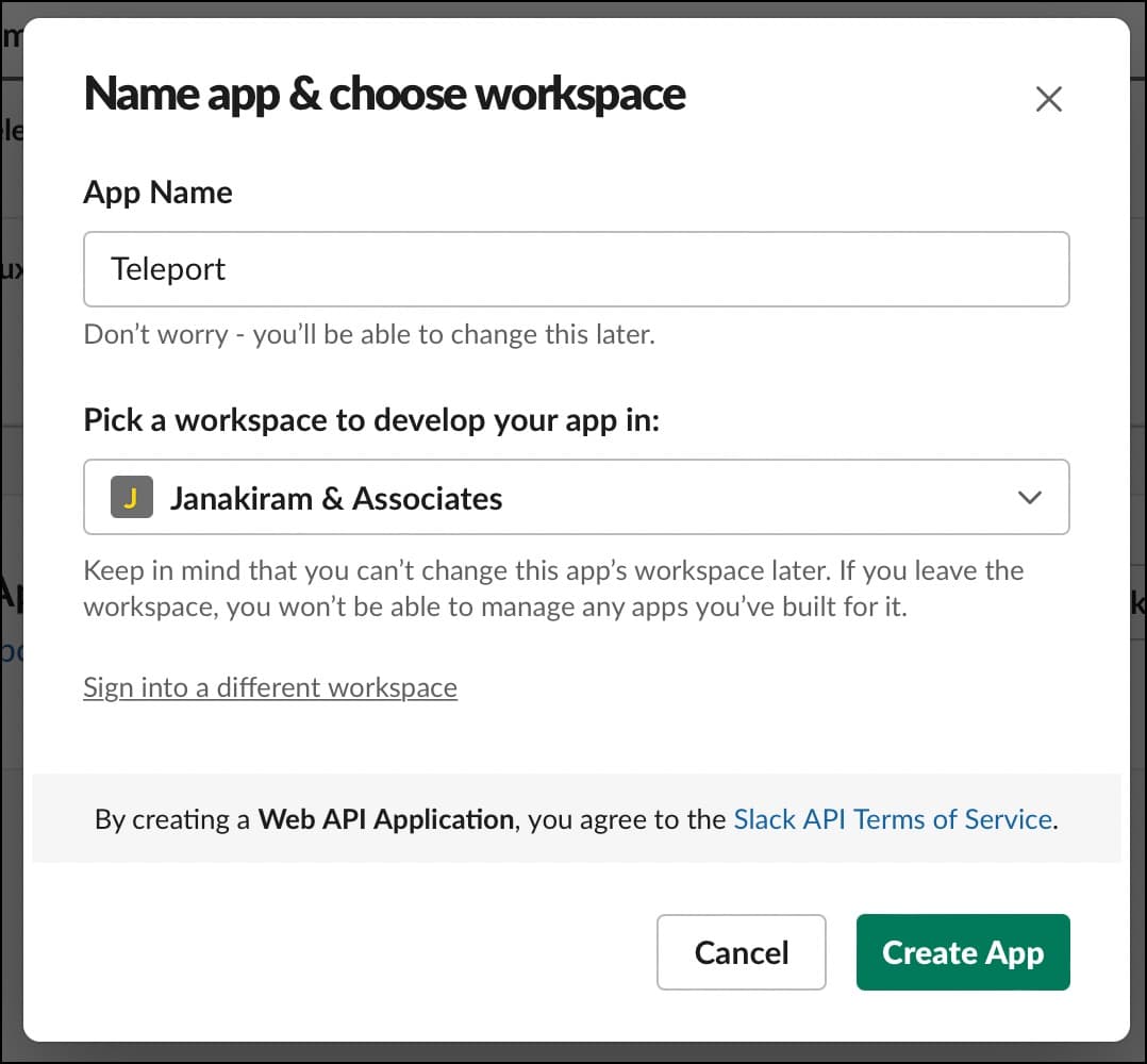 create slack app