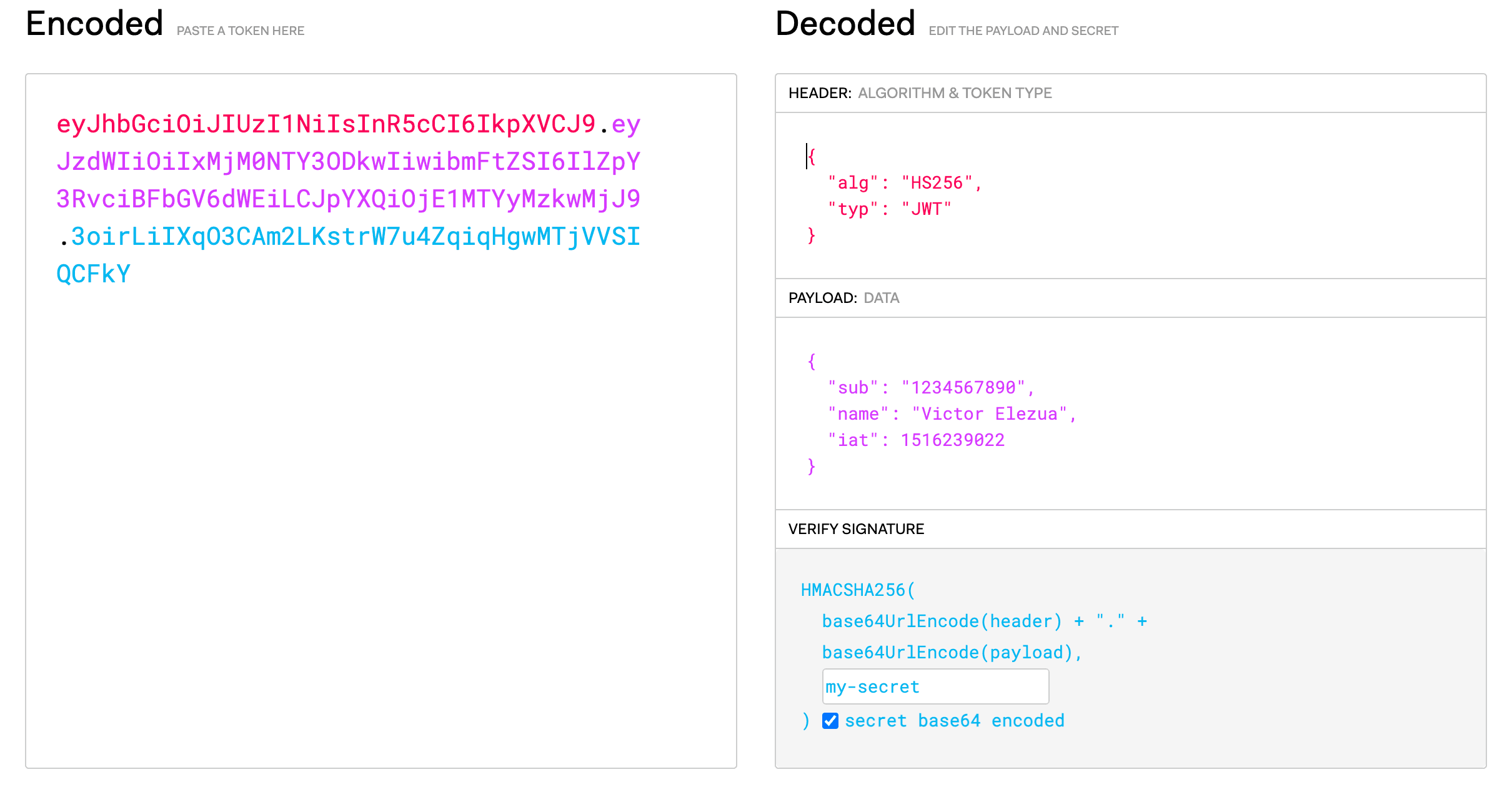 JWT encoding and decoding