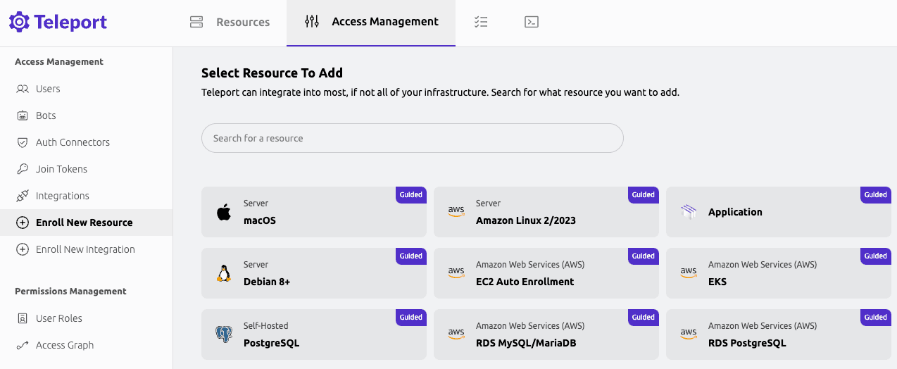 Screenshot of the Teleport Web UI Enroll New Resource page