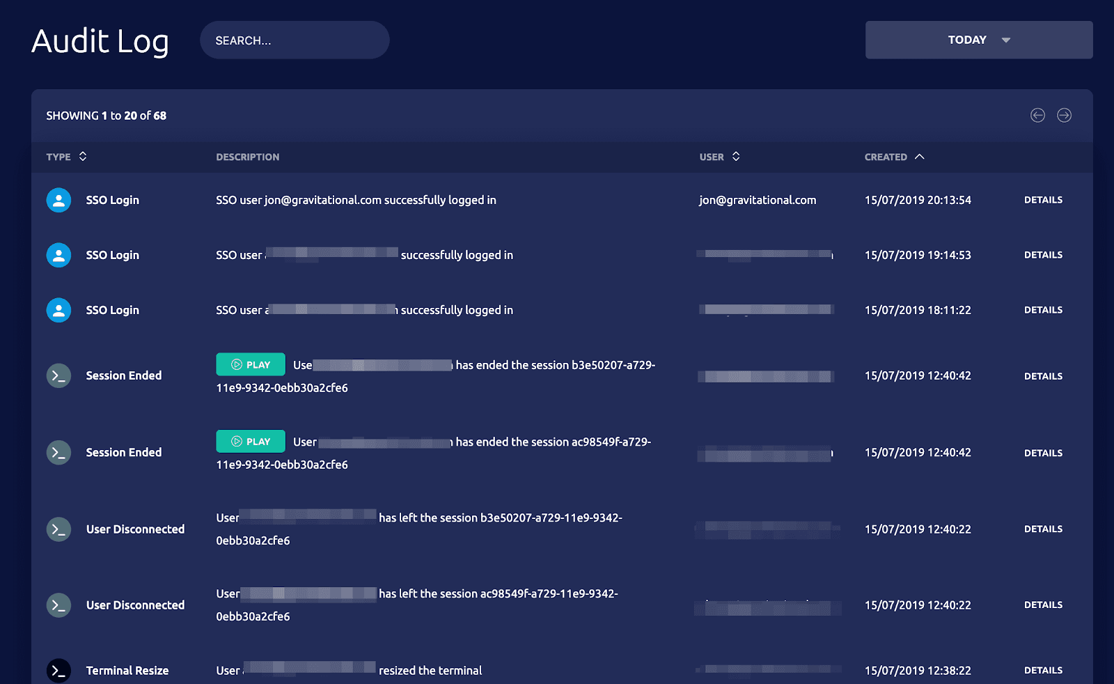 gravity audit log UI