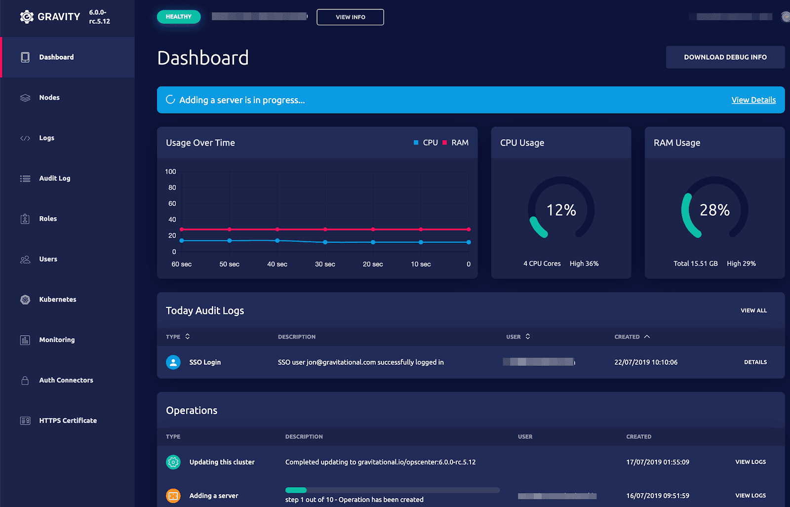 gravity dashboard