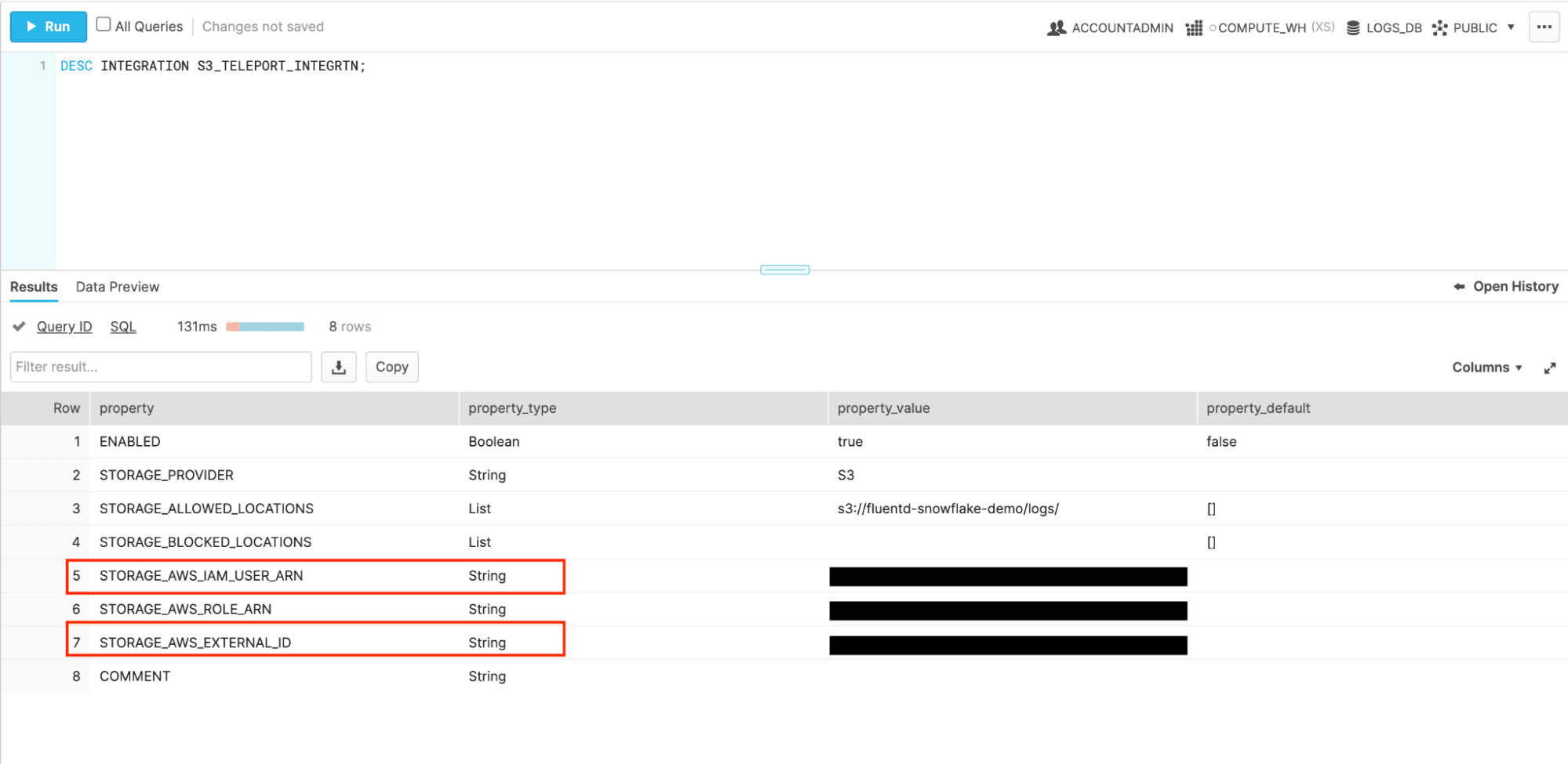 describe integration query