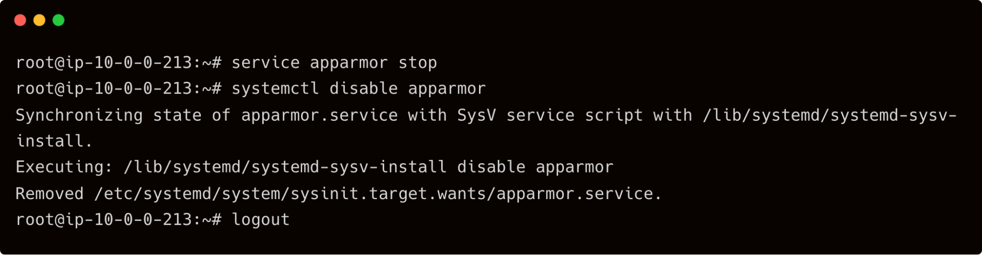 service apparmor stop