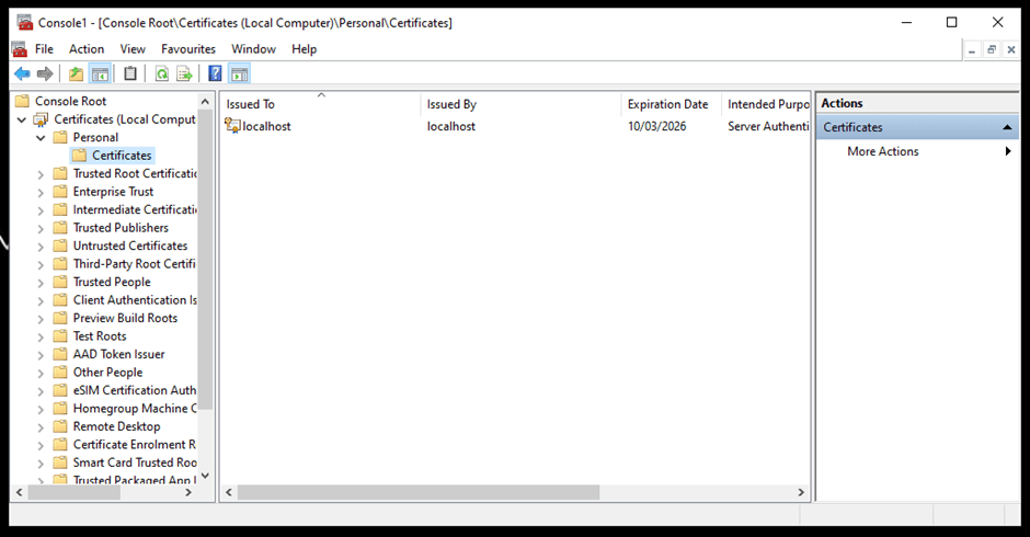 Importing the certificate