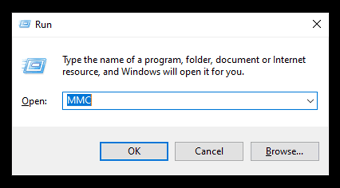 Opening Run from Start and typing MMC