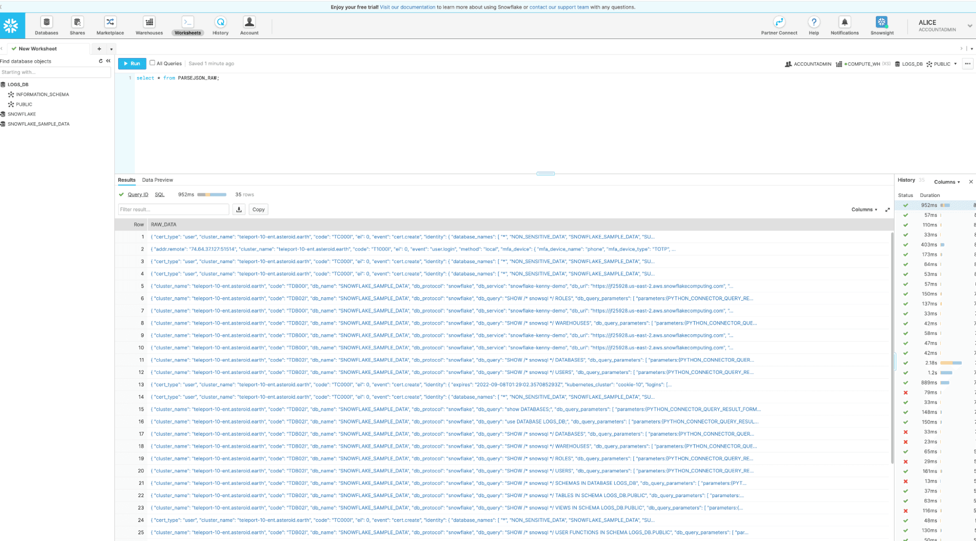 snowflake log data