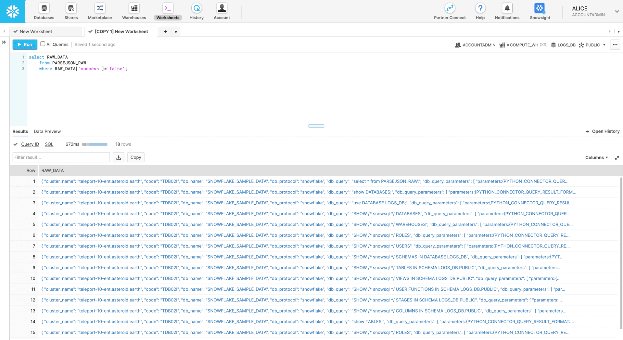 example snowflake query