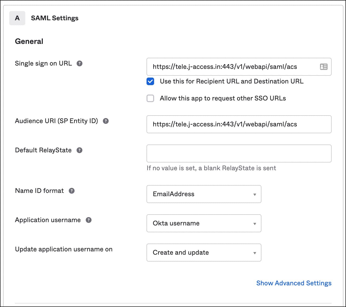 saml setting