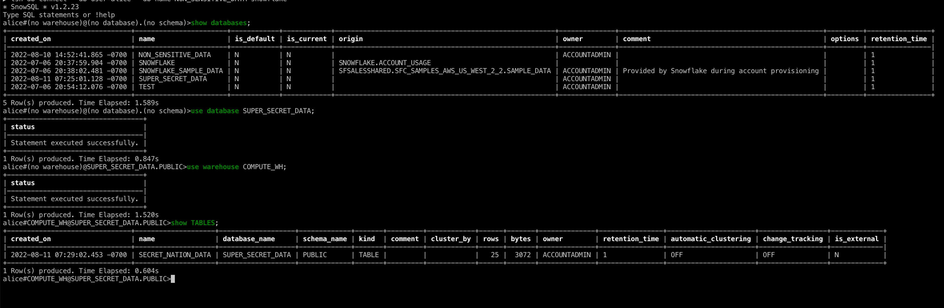 show databases