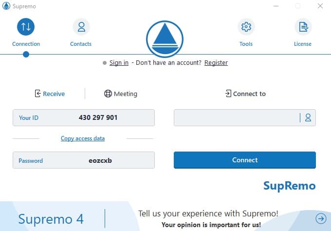 SupRemo user interface