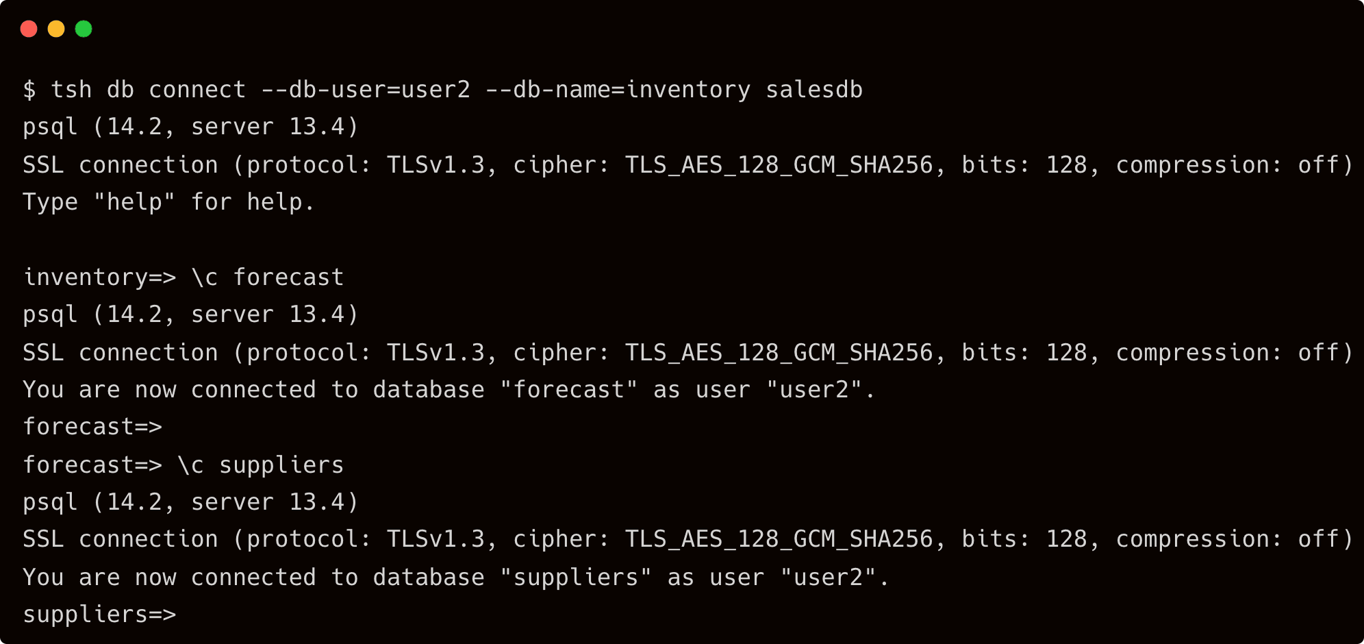 tctl db connect