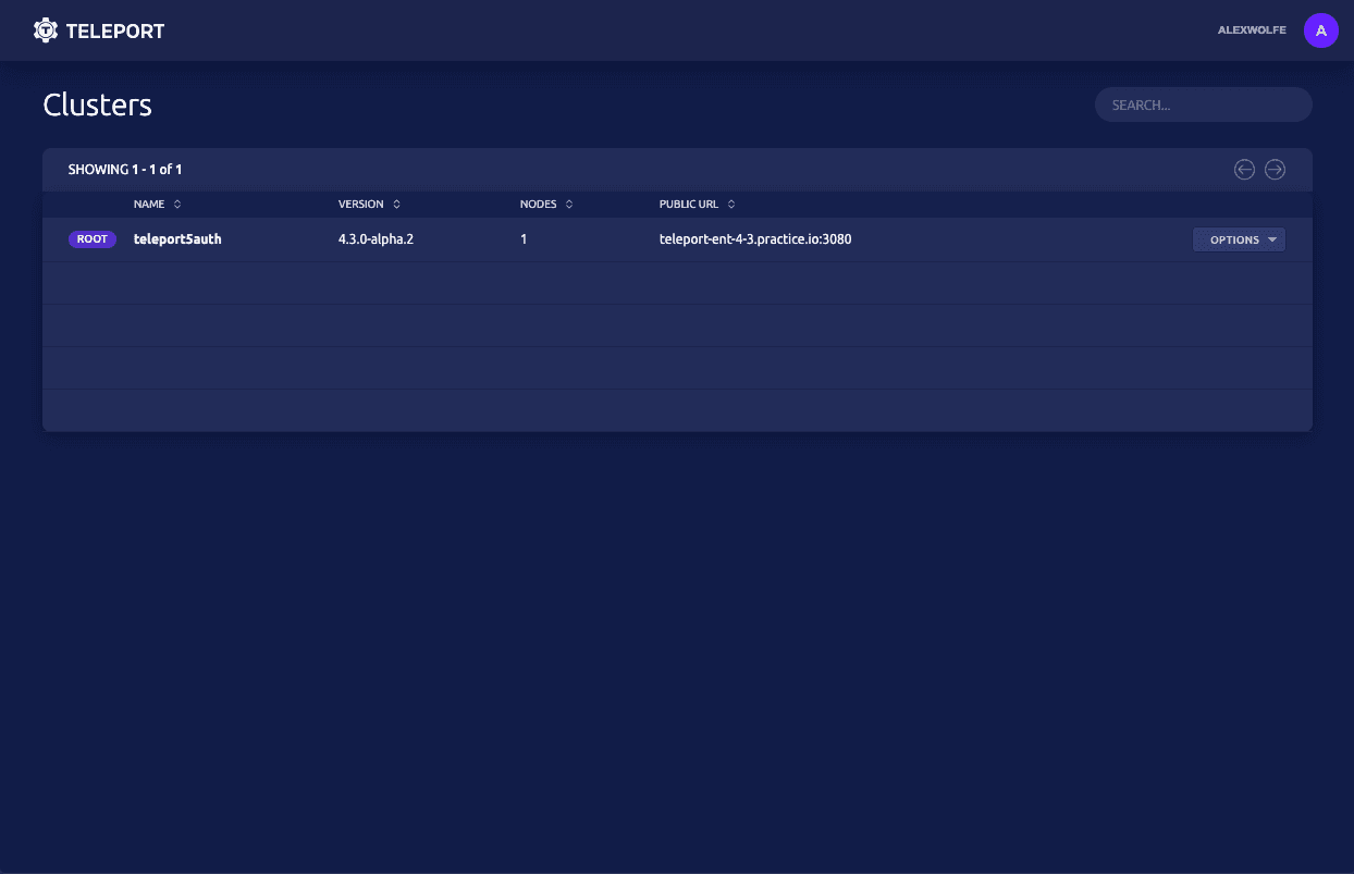 Cluster management screen