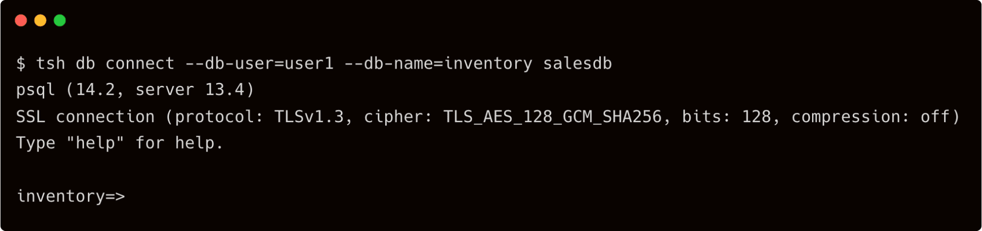 tsh db connect-inventory